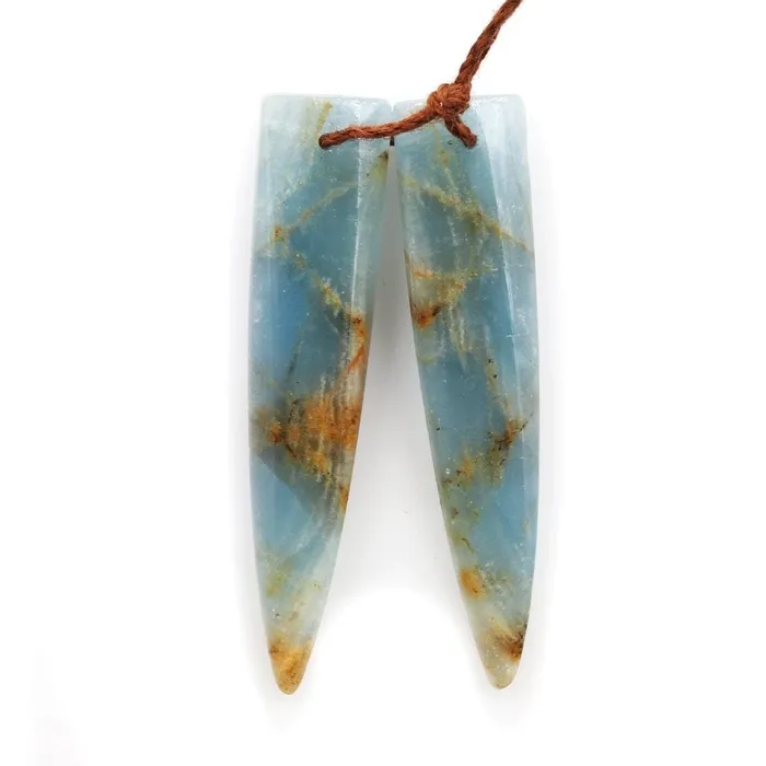 Rare Natural Blue Calcite Earring Pairs Cabochon Cab Creative Dagger Long Triangle Shape Drilled Matched Dagger Earrings Bead Pairs Intrinsic Trading Earrings