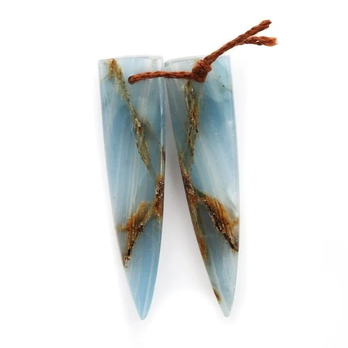 Rare Natural Blue Calcite Earring Pairs Cabochon Cab Creative Dagger Long Triangle Shape Drilled Matched Dagger Earrings Bead Pairs Intrinsic Trading Earrings