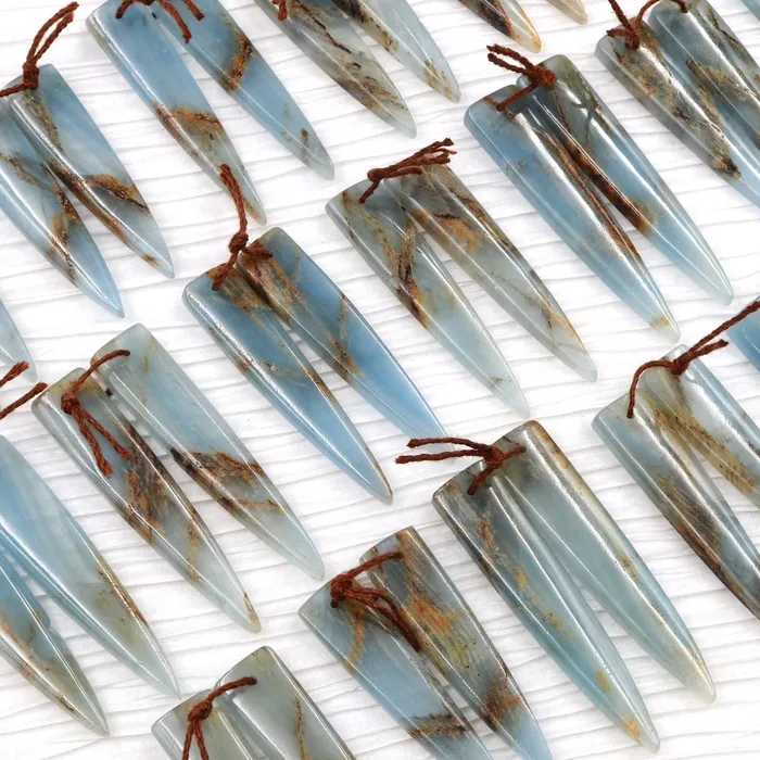 Rare Natural Blue Calcite Earring Pairs Cabochon Cab Creative Dagger Long Triangle Shape Drilled Matched Dagger Earrings Bead Pairs Intrinsic Trading Earrings