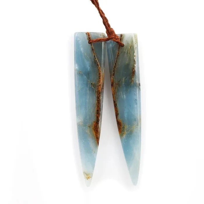 Rare Natural Blue Calcite Earring Pairs Cabochon Cab Creative Dagger Long Triangle Shape Drilled Matched Dagger Earrings Bead Pairs Intrinsic Trading Earrings