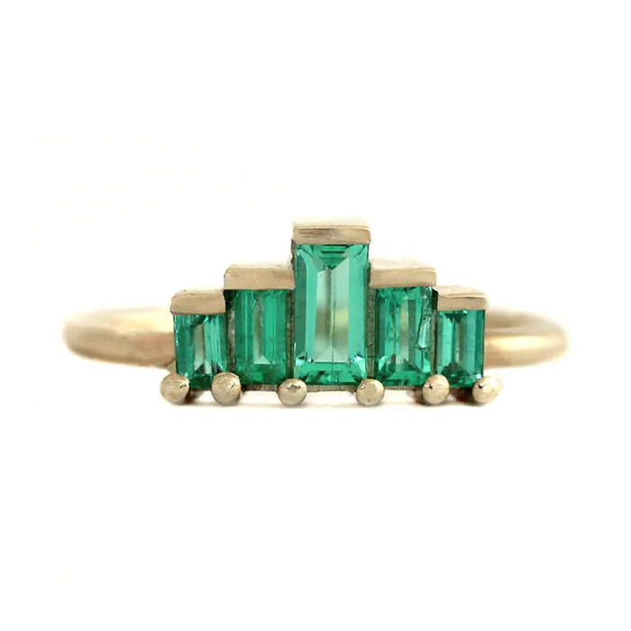 Rings ARTEMER Baguette Cut Emeralds Engagement Ring Art Deco Emerald Ring