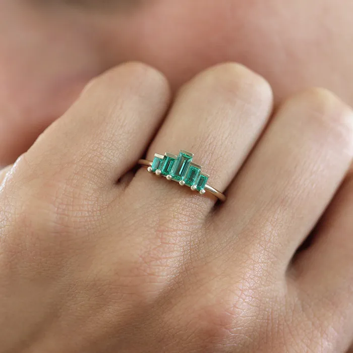Rings ARTEMER Baguette Cut Emeralds Engagement Ring Art Deco Emerald Ring
