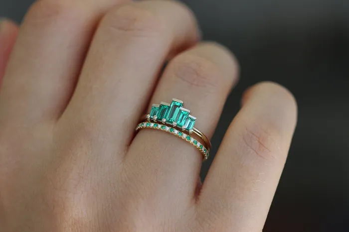 Rings ARTEMER Baguette Cut Emeralds Engagement Ring Art Deco Emerald Ring