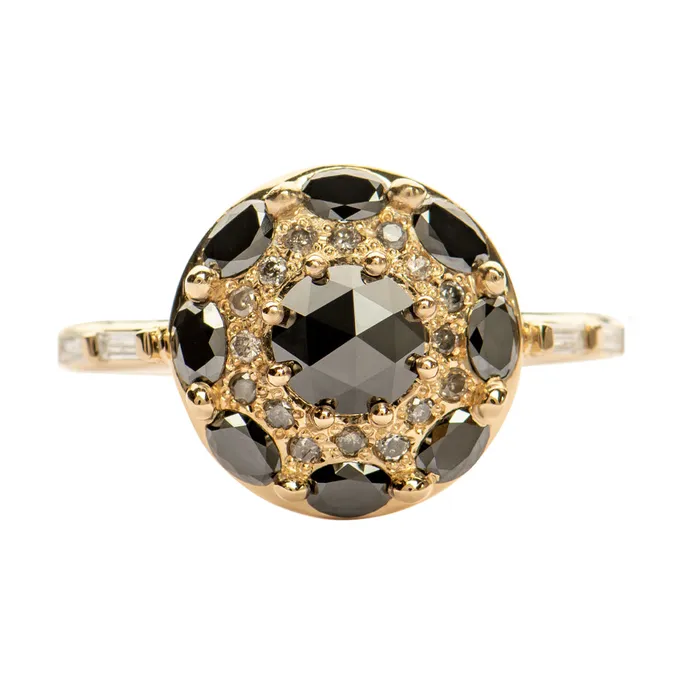 Rings Black Diamond Mandala Engagement Ring With Baguette Diamond Band ARTEMER Rings Black Diamond Mandala Engagement Ring With Baguette Diamond Band ARTEMER