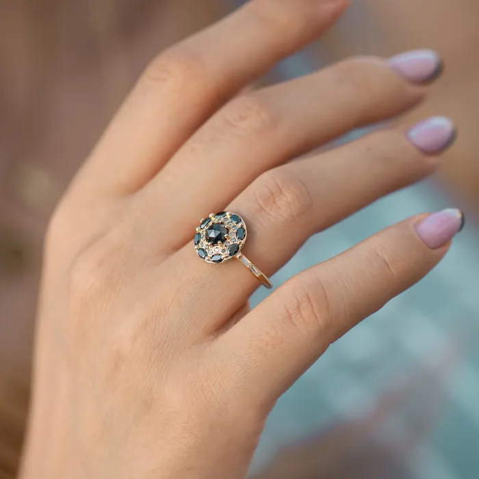 Rings Black Diamond Mandala Engagement Ring With Baguette Diamond Band ARTEMER