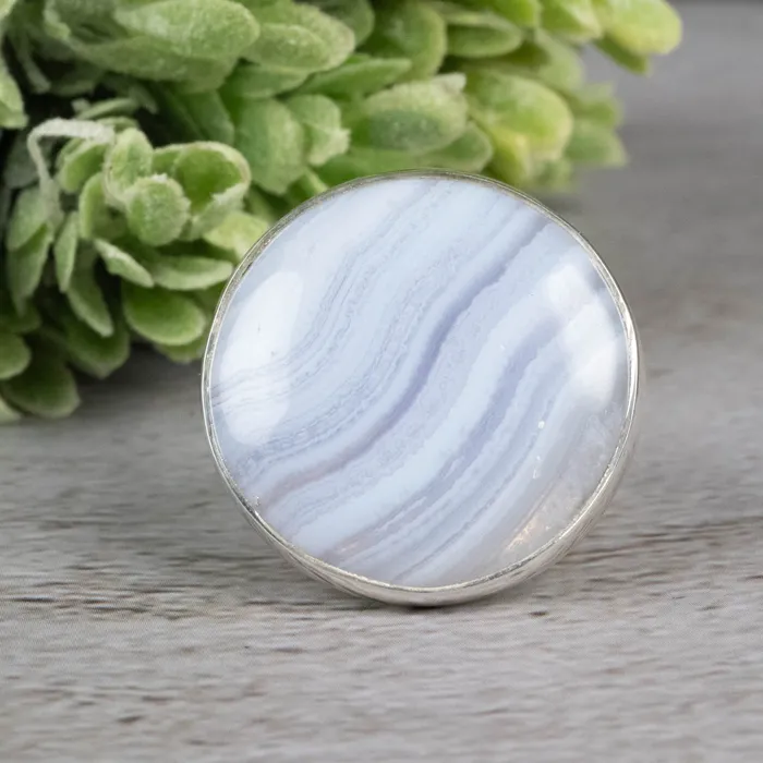 Rings Blue Lace Agate Ring 26mm Size 8 Adjustable InnerVision Crystals