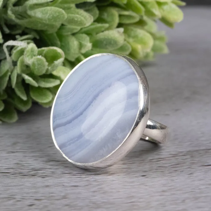 Rings Blue Lace Agate Ring 26mm Size 8 Adjustable InnerVision Crystals
