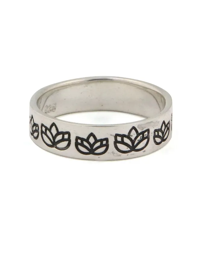 Rings Buddha Groove Lotus Design Sized Sterling Silver Band Rings