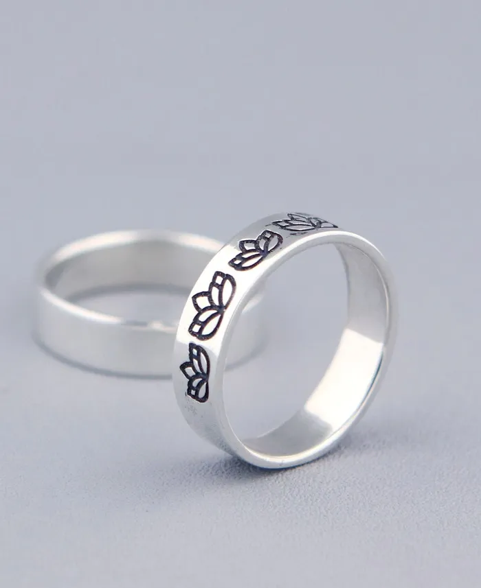 Rings Buddha Groove Lotus Design Sized Sterling Silver Band Rings
