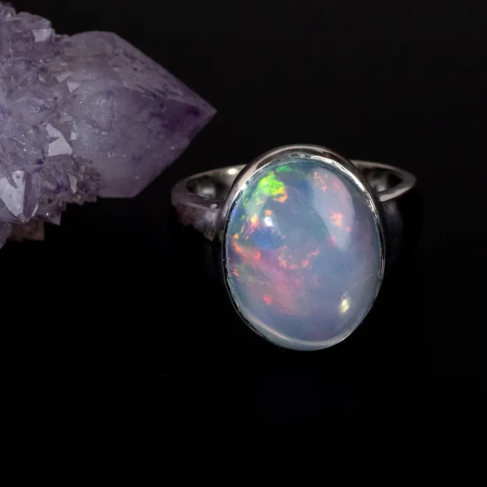 Rings Ethiopian Opal Ring 17x13mm Size 8 925 Silver InnerVision Crystals
