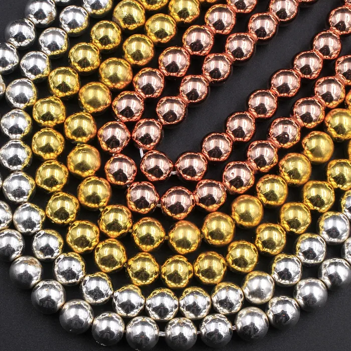 Rings Intrinsic Trading Titanium Hematite Round Beads Electroplated Bright Silver Rose Gold 2mm 3mm 4mm 6mm 8mm 16 Strand