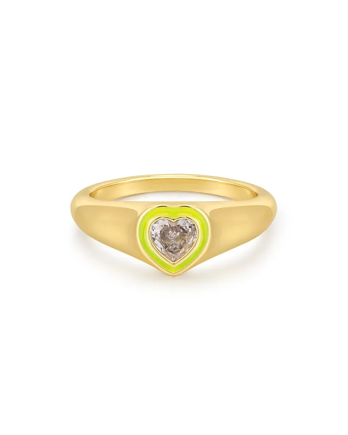 Rings Luv Aj Heart Signet Ring Neon Yellow Gold
