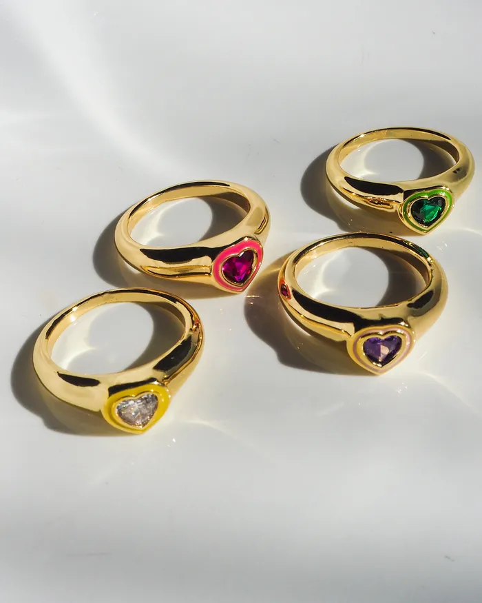 Rings Luv Aj Heart Signet Ring Neon Yellow Gold Rings Luv Aj Heart Signet Ring Neon Yellow Gold