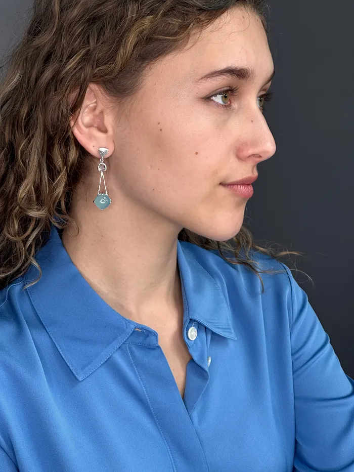 Silver Triangle Drop Chalcedony Earrings Q Evon Earrings