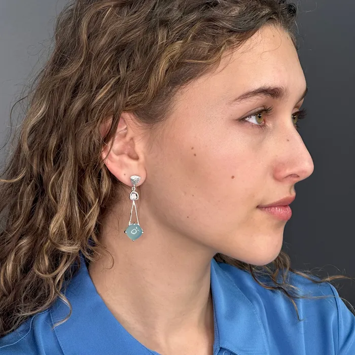 Silver Triangle Drop Chalcedony Earrings Q Evon Earrings