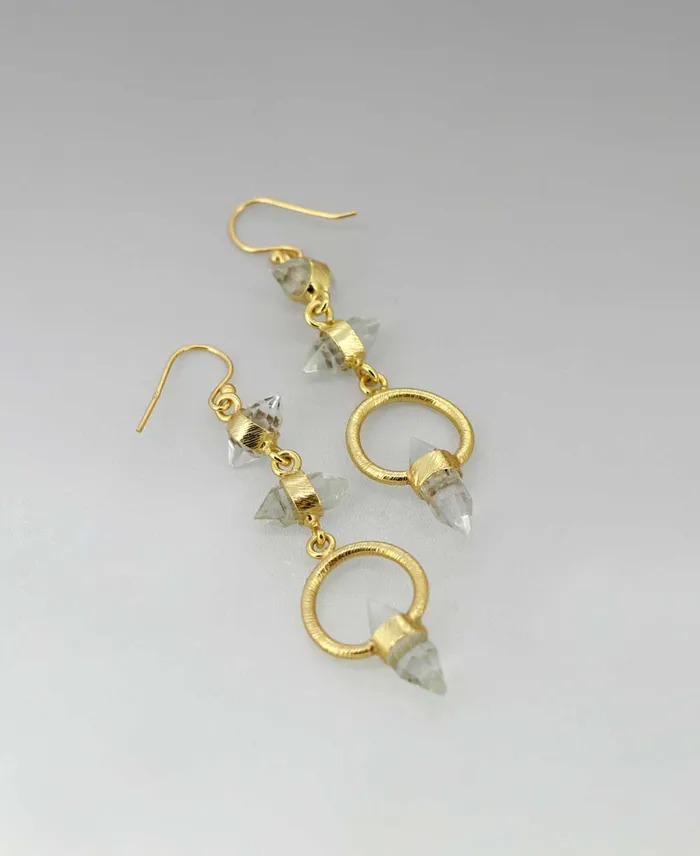 Triple Quartz Crystal Point Earrings Buddha Groove Earrings