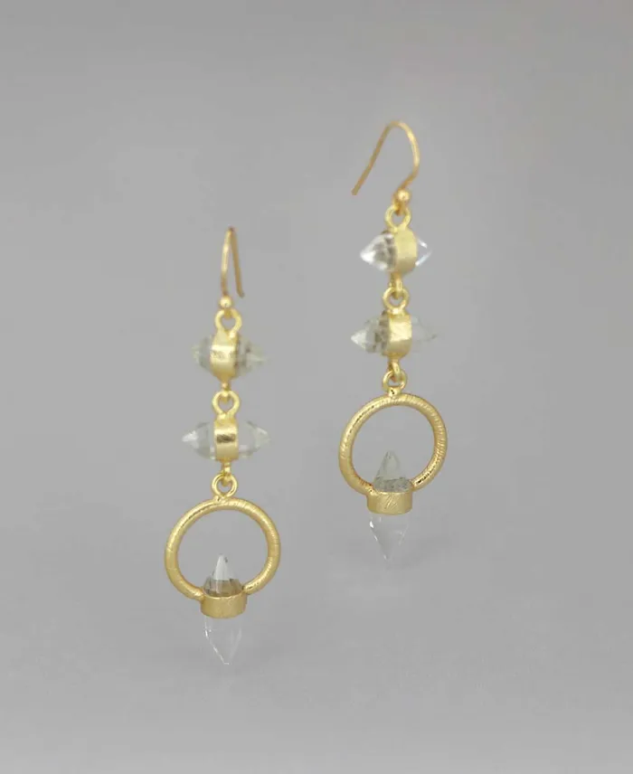 Triple Quartz Crystal Point Earrings Buddha Groove Earrings