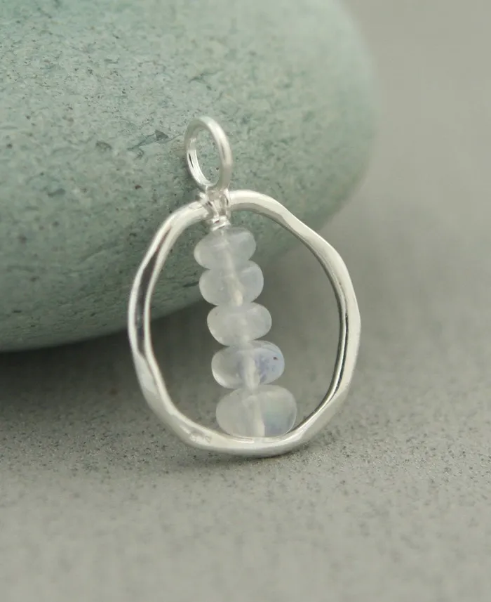 Zen Circle and Moonstone Cairn Pendant Sterling Silver Buddha Groove Necklaces