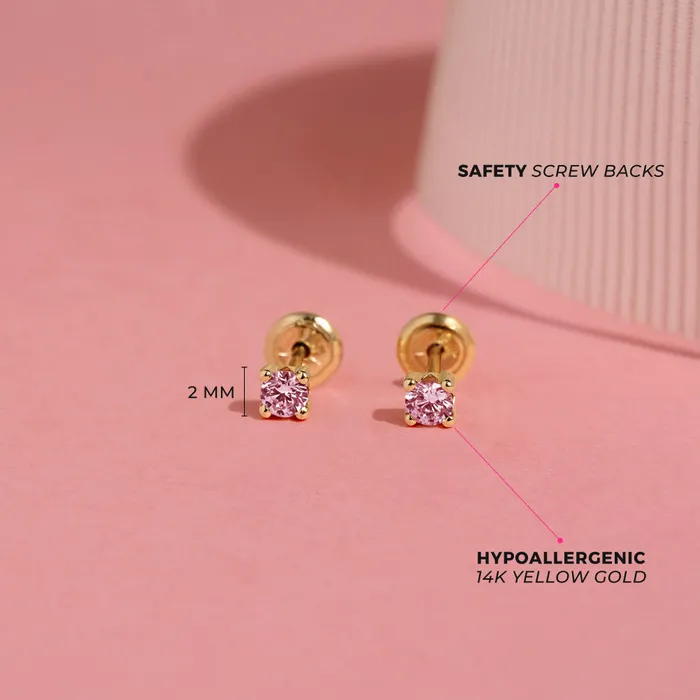 14k Gold 4 Prong CZ Solitaire 23mm Baby Toddler Kids Earrings Safety Screw Back Baby Screw Back Earrings Earrings