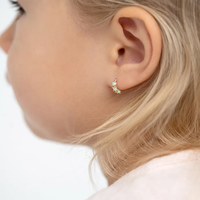 14k Gold Opal Pronged 7mm Baby Toddler Kids Earrings Hoop Baby Hoop Earrings Earrings