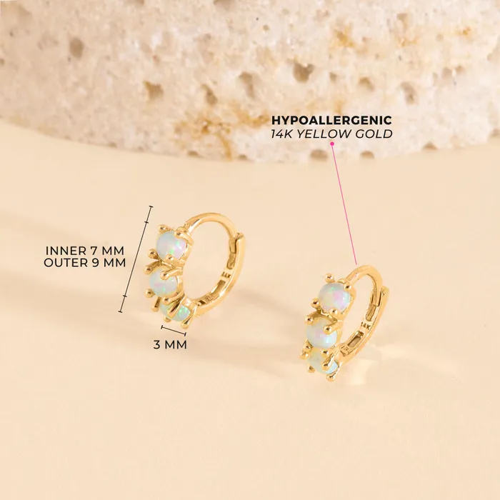 14k Gold Opal Pronged 7mm Baby Toddler Kids Earrings Hoop Baby Hoop Earrings Earrings