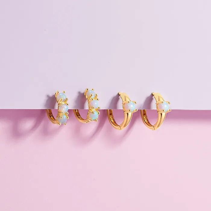 14k Gold Opal Pronged 7mm Baby Toddler Kids Earrings Hoop Baby Hoop Earrings Earrings
