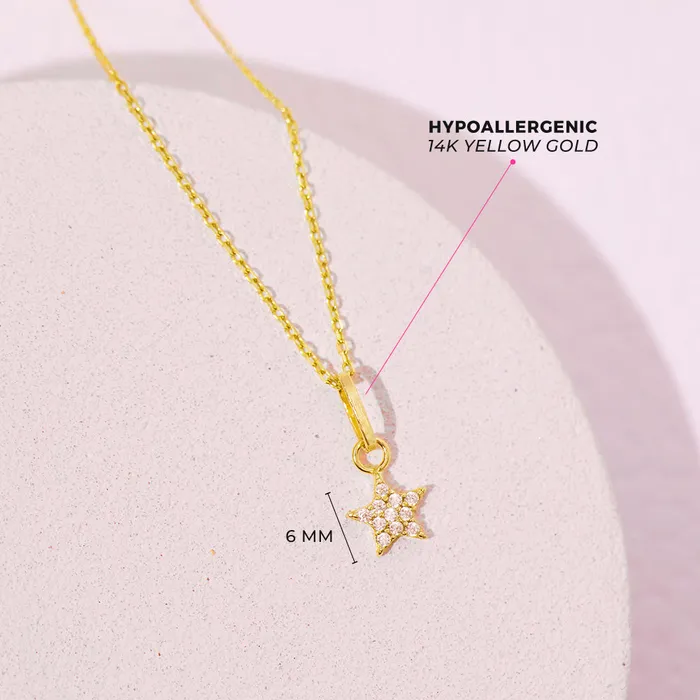 14k Gold Tiny CZ Encrusted Star Clear Baby Toddler Kids PendantNecklace Baby Pendants Necklaces Necklaces