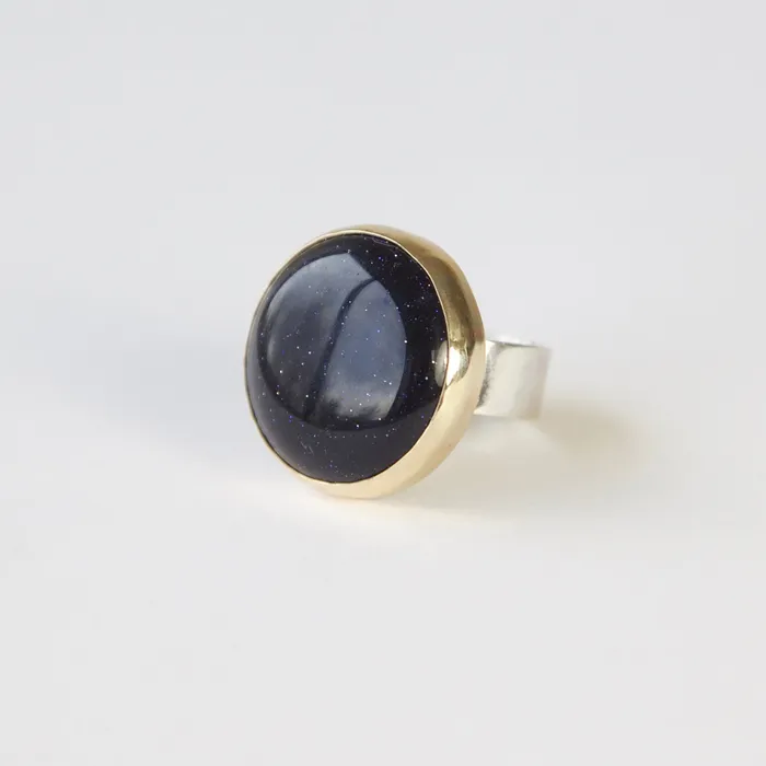 aliceeden Rings Blue Goldstone Gemstone Ring Set in 9ct Gold AMBITION