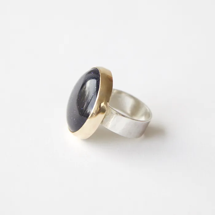 aliceeden Rings Blue Goldstone Gemstone Ring Set in 9ct Gold AMBITION