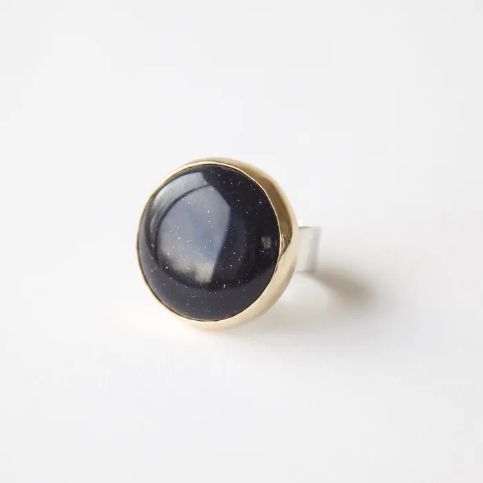 aliceeden Rings Blue Goldstone Gemstone Ring Set in 9ct Gold AMBITION