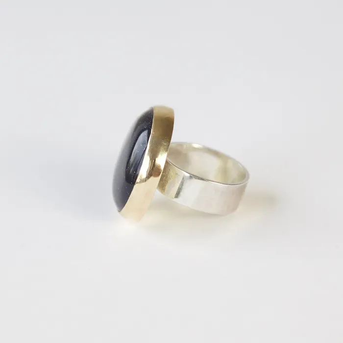 aliceeden Rings Blue Goldstone Gemstone Ring Set in 9ct Gold AMBITION