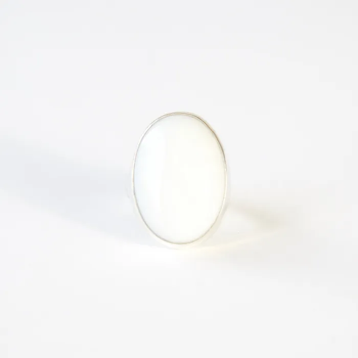 aliceeden Rings White Onyx Gemstone Ring Set in Sterling Silver with Adjustable band CALM