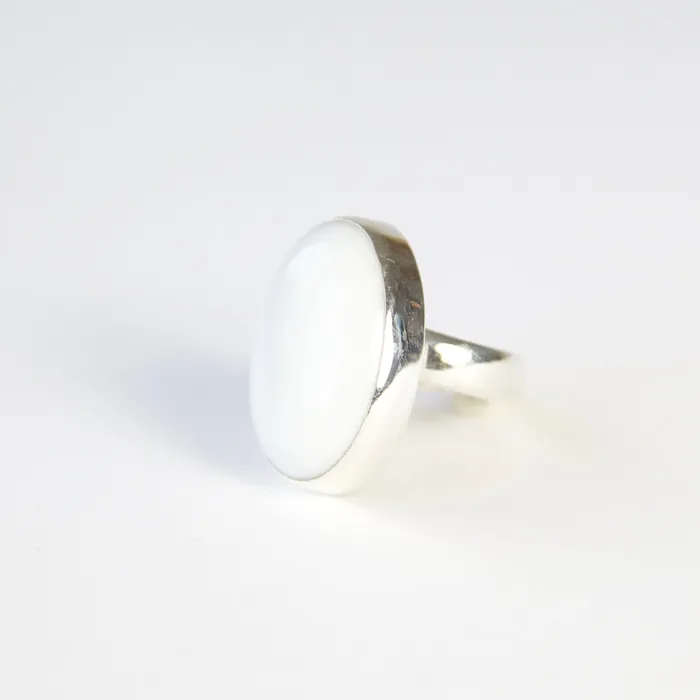aliceeden Rings White Onyx Gemstone Ring Set in Sterling Silver with Adjustable band CALM