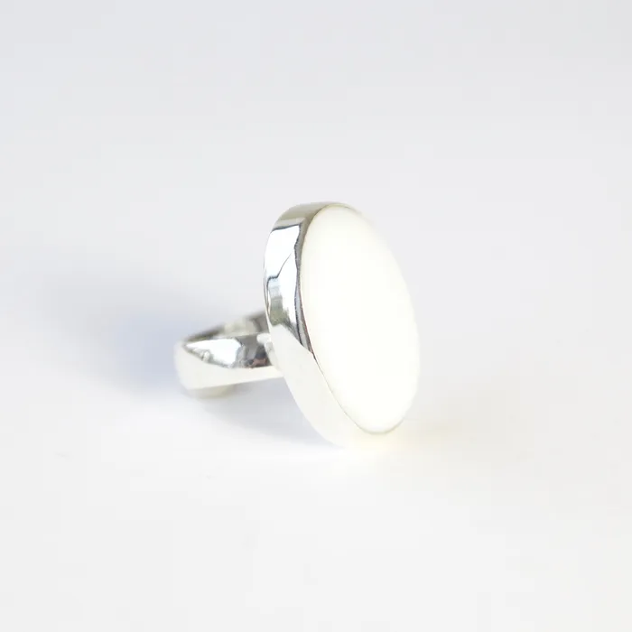 aliceeden Rings White Onyx Gemstone Ring Set in Sterling Silver with Adjustable band CALM