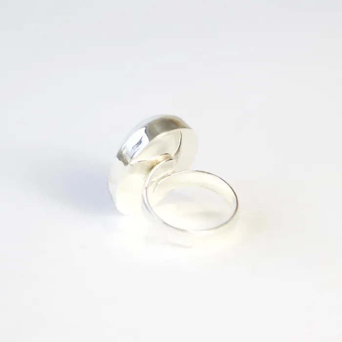 aliceeden Rings White Onyx Gemstone Ring Set in Sterling Silver with Adjustable band CALM