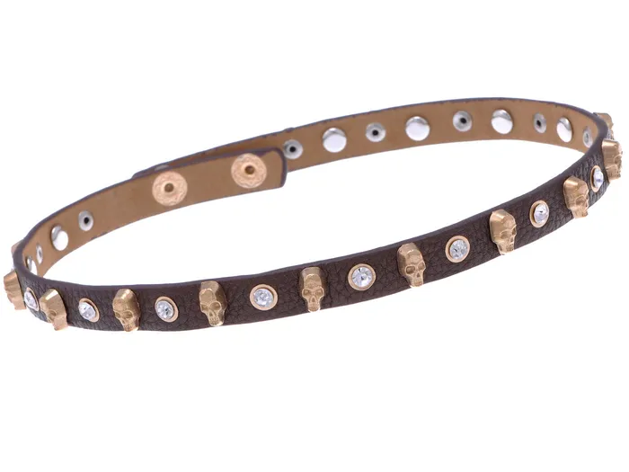 Alilang Bracelets Brown Leather Punk Rock Style Skull Head Bracelet