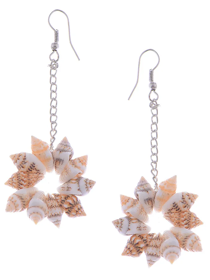 Alilang Earrings Sandy Tan Brown Colored Seashell Sea Shell Flower Design Drop Earrings Alilang Earrings Sandy Tan Brown Colored Seashell Sea Shell Flower Design Drop Earrings