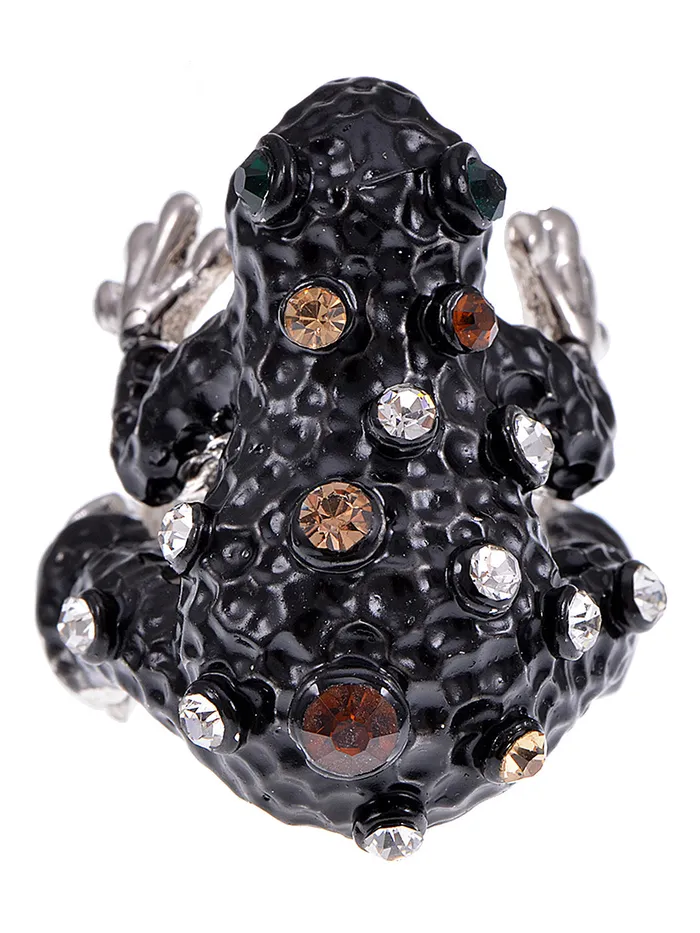 Alilang Ebony Dark Painted Enamel Eye Frog Toad Topaz Ring Rings