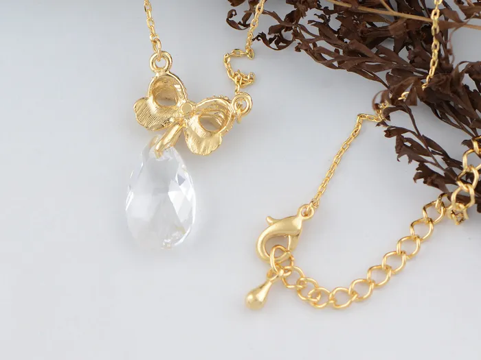 Alilang Necklaces Swarovski Crystal Bow Tear Drop Gem Pendant Necklace Alilang Necklaces Swarovski Crystal Bow Tear Drop Gem Pendant Necklace
