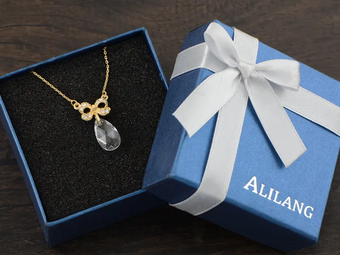 Alilang Necklaces Swarovski Crystal Bow Tear Drop Gem Pendant Necklace Alilang Necklaces Swarovski Crystal Bow Tear Drop Gem Pendant Necklace