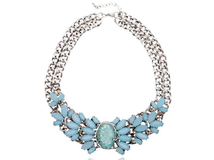 Alilang Retro 1960S Choker Blue Bead Pendant Two Chain Link Necklace Necklaces Alilang Retro 1960S Choker Blue Bead Pendant Two Chain Link Necklace Necklaces