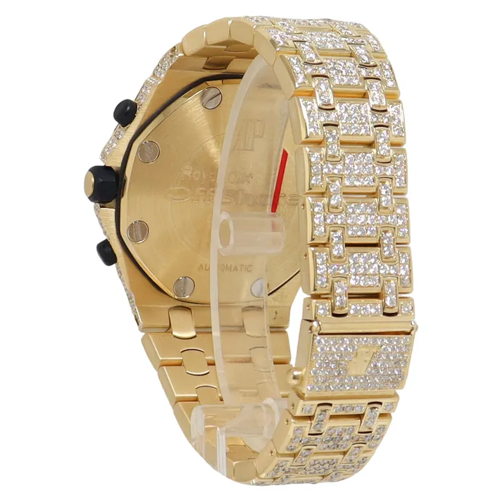 Audemars Piguet Royal Oak Offshore Yellow Gold 42mm Completely Iced Out Pave Chronograph Dial Watch Reference 25721BAOO1000BA03 Happy Jewelers Watches