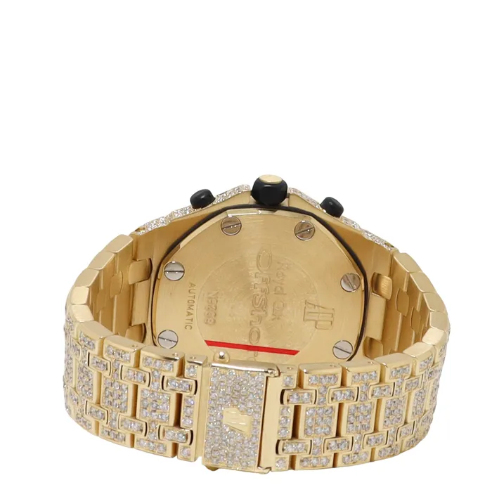 Audemars Piguet Royal Oak Offshore Yellow Gold 42mm Completely Iced Out Pave Chronograph Dial Watch Reference 25721BAOO1000BA03 Happy Jewelers Watches