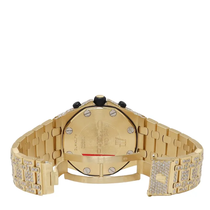 Audemars Piguet Royal Oak Offshore Yellow Gold 42mm Completely Iced Out Pave Chronograph Dial Watch Reference 25721BAOO1000BA03 Happy Jewelers Watches