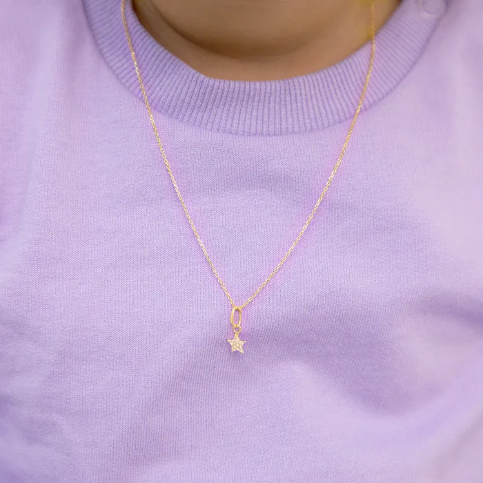 Baby Pendants Necklaces 14k Gold Tiny CZ Encrusted Star Clear Baby Toddler Kids PendantNecklace Necklaces