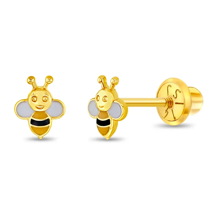 Baby Screw Back Earrings Earrings 14k Gold Honey Bee Baby Toddler Kids Earrings Safety Screw Back Enamel Baby Screw Back Earrings Earrings 14k Gold Honey Bee Baby Toddler Kids Earrings Safety Screw Back Enamel