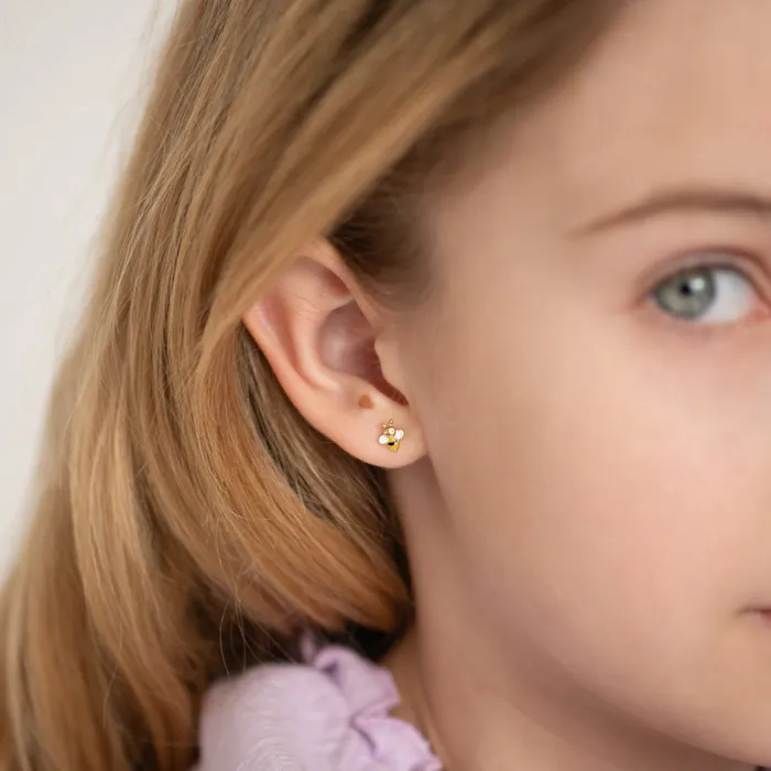 Baby Screw Back Earrings Earrings 14k Gold Honey Bee Baby Toddler Kids Earrings Safety Screw Back Enamel