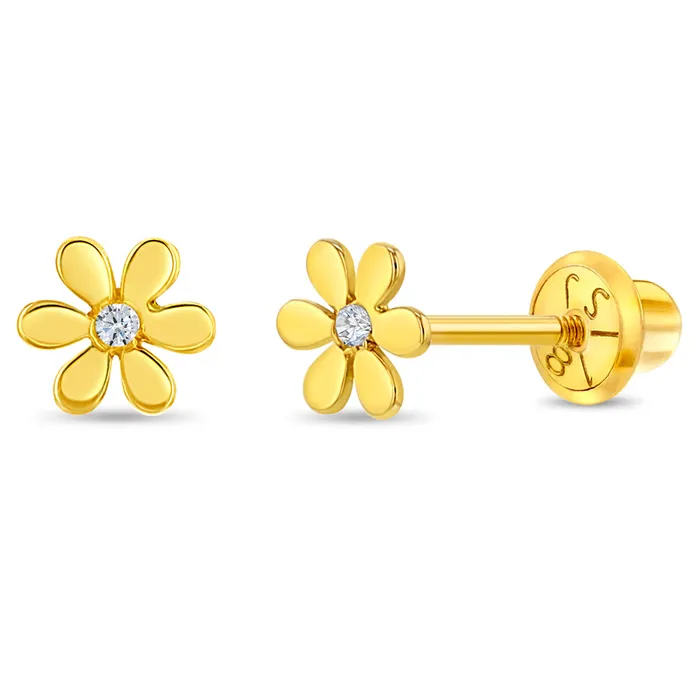 Baby Screw Back Earrings Earrings 18k Gold Tiny Flower Clear CZ Baby Toddler Kids Earrings Safety Screw Back Baby Screw Back Earrings Earrings 18k Gold Tiny Flower Clear CZ Baby Toddler Kids Earrings Safety Screw Back