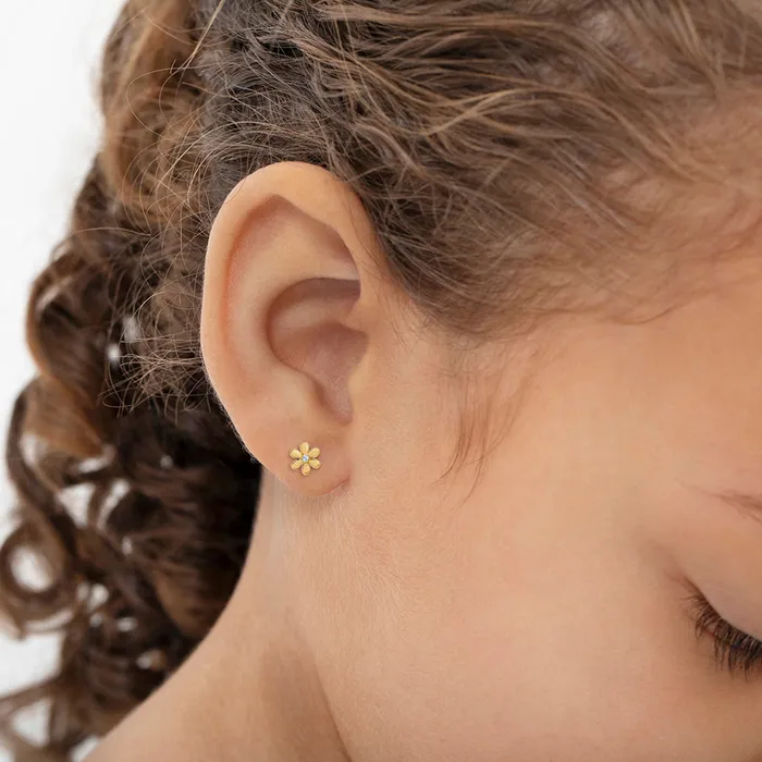 Baby Screw Back Earrings Earrings 18k Gold Tiny Flower Clear CZ Baby Toddler Kids Earrings Safety Screw Back