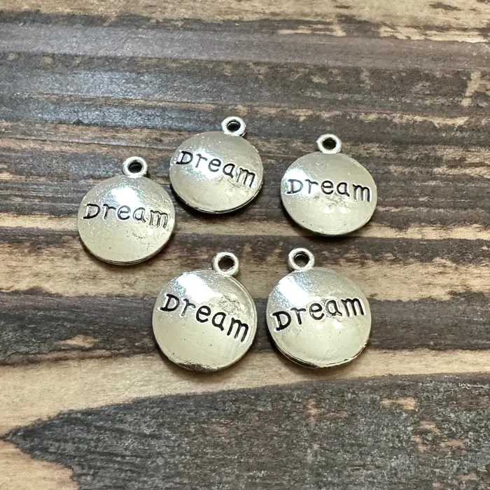 BCB206 Silver Round Charm Dream 14mm Pkg 5 Premium Pewter Charm Necklaces
